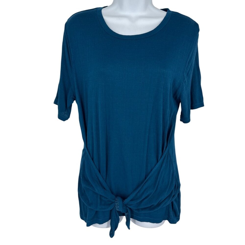 Lucky Brand Women's Blue Short Sleeve Tie Front Top Size L